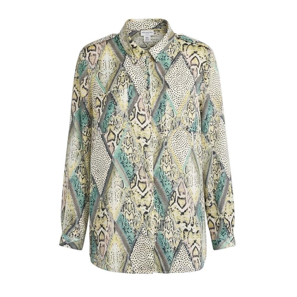 Jaclyn Smith 3XL Multi-Color Snake Print Button Down Blouse Shirt